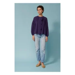 Erica Bubble Crepe Blouse | Purple -Trend Luxer Sales Store unnamed file 1044