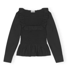 Ganni Smock Organic Cotton Blouse | Black