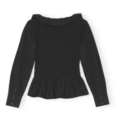 Ganni Smock Organic Cotton Blouse | Black -Trend Luxer Sales Store unnamed file 1109