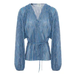 FORTE_FORTE Metallic Wrap Blouse | Blue