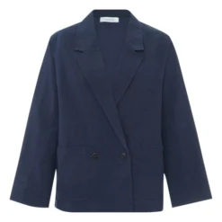 Cotton And Linen Jacket With 2 Buttons | Navy Blue