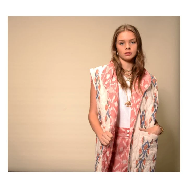 Ikat Reversible Sleeveless Kimono Jacket | Cream 3 Ikat Reversible Sleeveless Kimono Jacket | Cream - Image 3