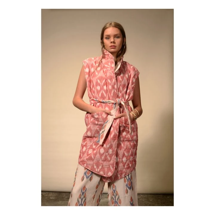 Ikat Reversible Sleeveless Kimono Jacket | Cream 6 Ikat Reversible Sleeveless Kimono Jacket | Cream - Image 6