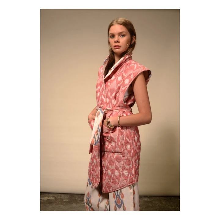 Ikat Reversible Sleeveless Kimono Jacket | Cream 8 Ikat Reversible Sleeveless Kimono Jacket | Cream - Image 8