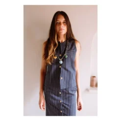 Lipp Sleeveless Striped Jacket | Navy Blue -Trend Luxer Sales Store unnamed file 1503