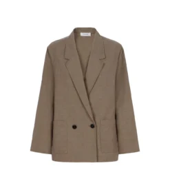 Cotton And Linen Jacket With 2 Buttons | Taupe Brown