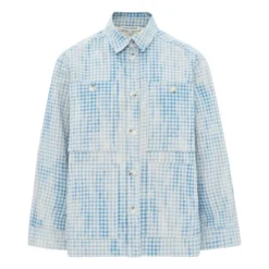 Bonnie Cotton And Linen Check Jacket | Azure Blue