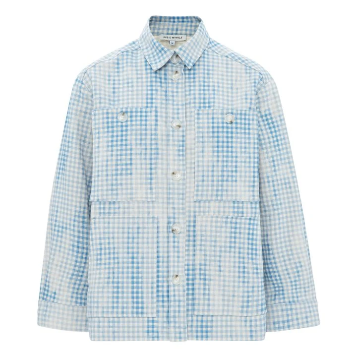 Bonnie Cotton And Linen Check Jacket | Azure Blue 1 Bonnie Cotton And Linen Check Jacket | Azure Blue