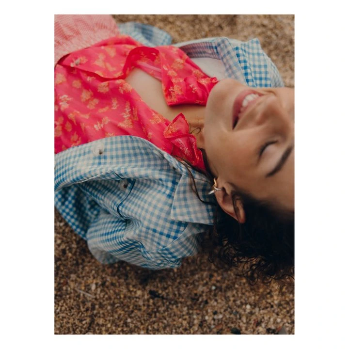 Bonnie Cotton And Linen Check Jacket | Azure Blue 3 Bonnie Cotton And Linen Check Jacket | Azure Blue - Image 3