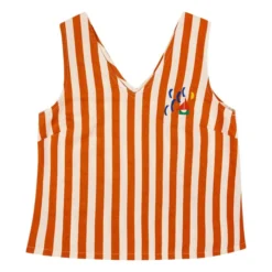 Bobo Choses Cotton And Linen Striped Top | Orange