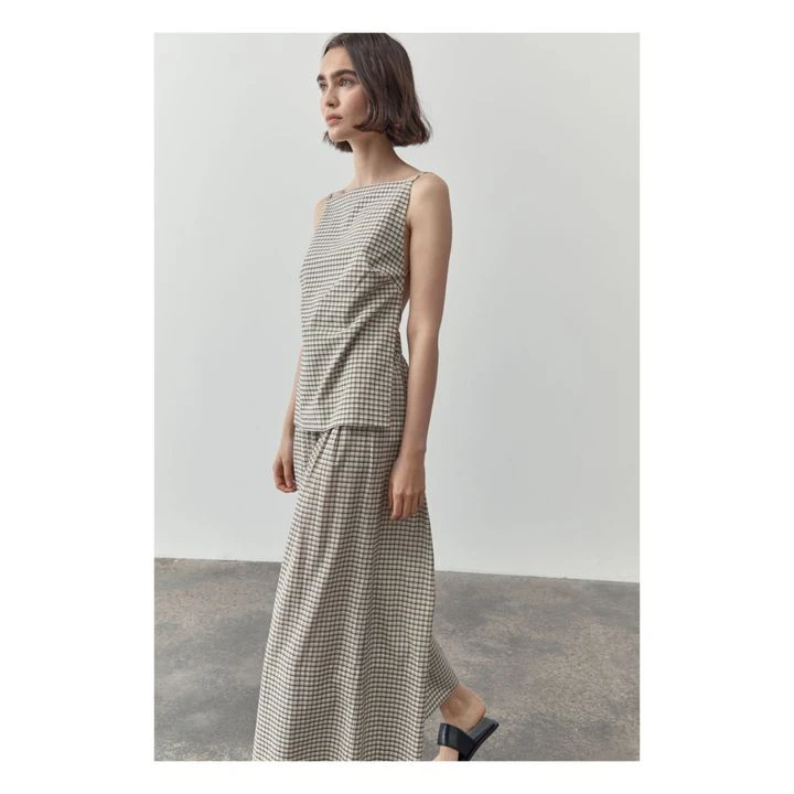 Square Collar Checked Top | Beige 3 Square Collar Checked Top | Beige - Image 3