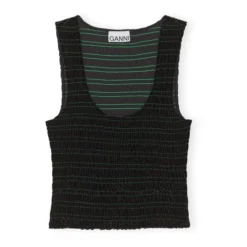 Ganni Smocked Jersey Top | Black