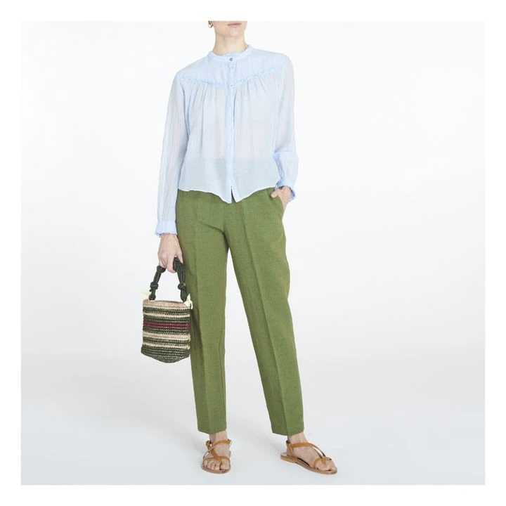 Stretchy Cotton And Linen Trousers | Green 2 Stretchy Cotton And Linen Trousers | Green - Image 2
