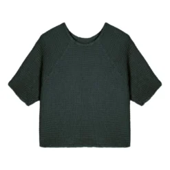 Masscob Cova Cotton And Linen Waffle Top | Dark Green