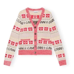 Ganni Cardigan Logo Laine Recyclée | Red