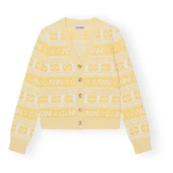 Ganni Recycled Wool Logo Cardigan | Yellow
