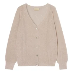 Momoni Cressida Metallic Ribbed Cardigan | Cream