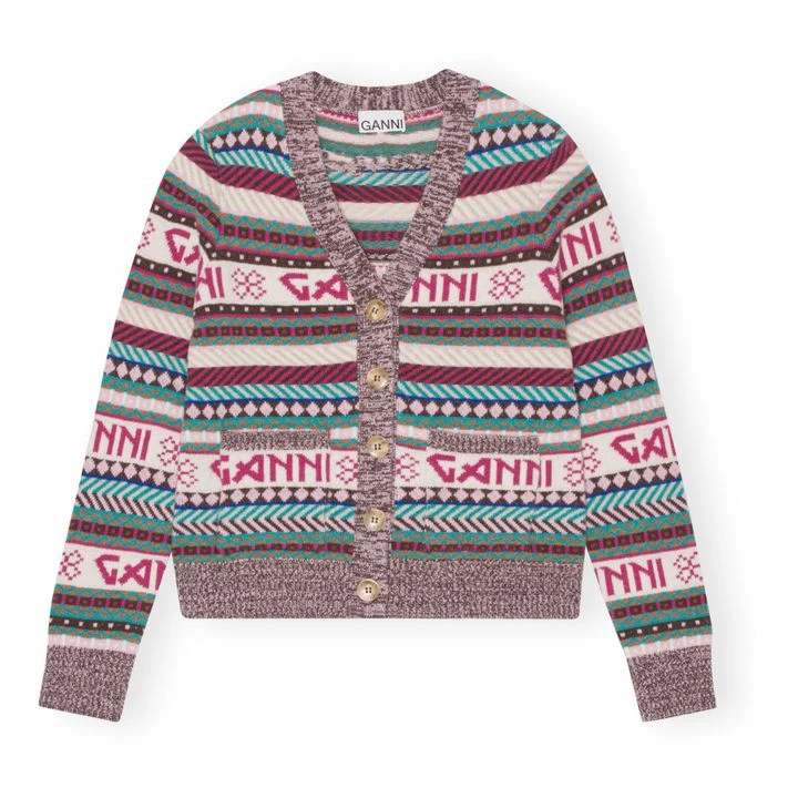 Ganni Wool Logo Mix Cardigan | Ecru 1 Ganni Wool Logo Mix Cardigan | Ecru