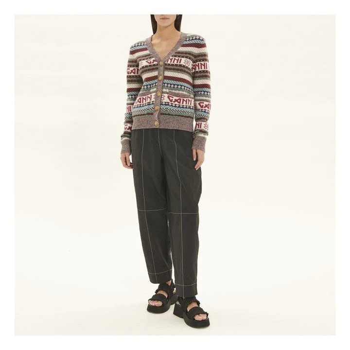 Ganni Wool Logo Mix Cardigan | Ecru 2 Ganni Wool Logo Mix Cardigan | Ecru - Image 2