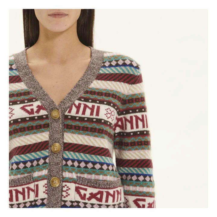Ganni Wool Logo Mix Cardigan | Ecru 6 Ganni Wool Logo Mix Cardigan | Ecru - Image 6