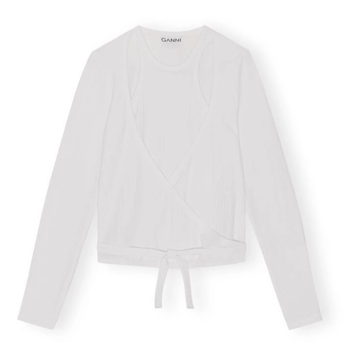 Ganni Ribbed Wrap Over Top | White 1 Ganni Ribbed Wrap Over Top | White