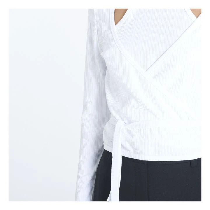 Ganni Ribbed Wrap Over Top | White 3 Ganni Ribbed Wrap Over Top | White - Image 3