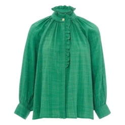 Evora Bubble Crepe Blouse | Green