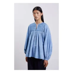 Nadja Organic Cotton Blouse | Indigo Blue -Trend Luxer Sales Store unnamed file 944